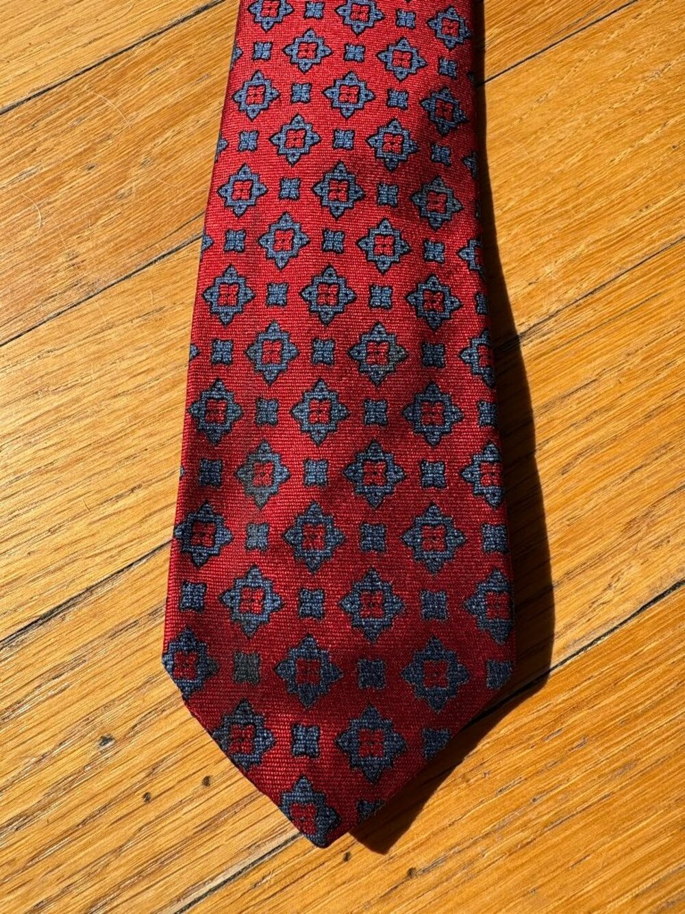 Charvet V Men's Silk Tie Blue Red Geometric Pattern